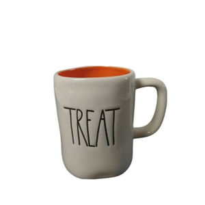 Rae Dunn TRICK/ TREAT Ceramic Mug White/ orange interior Halloween Fall